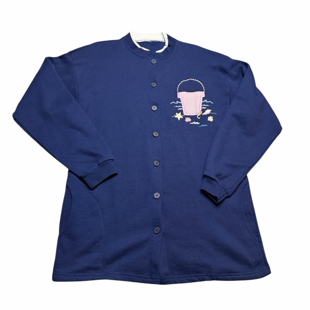 🐚✨ Vintage Navy Coastal Bucket Cardigan – Women’s 1X/2X ✨🐚